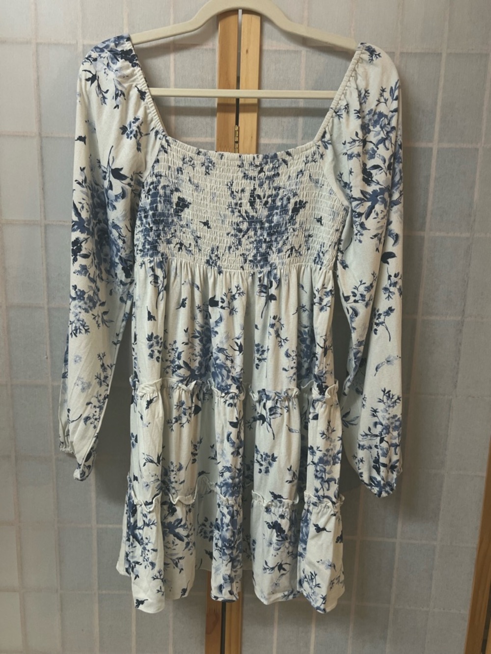 ALTAR’D STATE Blue Floral Smocked Mini Dress Puff Sleeve Cottagecore Feminine - Picture 2 of 8